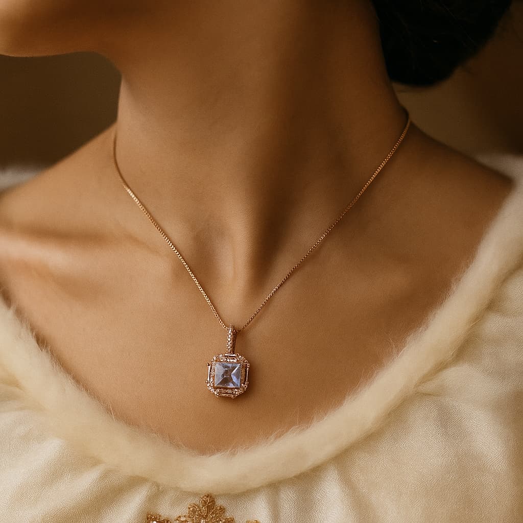 Korean Style Square Zircon Clavicle Pendant | Nimora